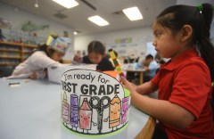 Staff photo by Matt Hamilton / First grade students build with Lego bricks on the first day back for students at East Side Elementary on Aug. 5, 2026.