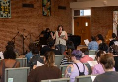 Staff Photo by Brynn Meisse / Kristen Thomas started Kaleidoscope Choir, an inclusive community choir. The choir hosted its second rehearsal Sept. 2, 2026, at Pilgrim Congregational Church.