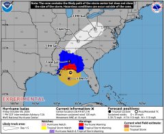 National Weather Service / The predicted path of the Hurricane Isaias cone is shown as of the afternoon of Oct. 9, 2026. Landfall was expected around the Florida Panhandle and Alabama's Gulf coast.