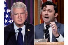 AP Photos by Manuel Balce Ceneta and J. Scott Applewhite / At left, Rep. Mike Collins, R-Ga., speaks June 26, 2026, in Washington, and at right, Sen. Jon Ossoff, D-Ga., speaks in Washington, July 26, 2022. Collins and Ossoff faced off in their first debate in the U.S. Senate race in Georgia on Thursday.
