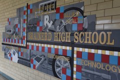 Staff file photo / A mural is seen on the wall near the school entrance at Brainerd High School on Thursday, Mar. 24, 2016, in Chattanooga. A driver was arrested after reportedly targeting another person with her car in the school's parking lot and evading a school deputy.
