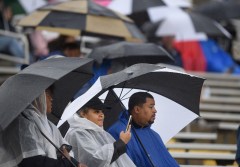 Staff photo by Matt Hamilton / Fans brave the stormy weather to watch the Mocs defeat Samford at Finley Stadium on Saturday, Oct. 10, 2026.