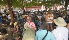 Staff file photo by Matt Hamilton / Visitors stay cool in the shade as they enjoy the music of Wyatt Ellis on the second day of the 2025 Bluegrass Live music festival in downtown Chattanooga.