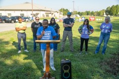 Staff Photo by Seth Carpenter / Allen Shropshire, an organizer with Chattanoogans in Action for Love Equality and Benevolence, speaks against Tennessee Amendment 1, which would expand the list of offenses for which judges can deny bail before trial. Shropshire spoke during early voting outside the Hamilton County Election Commission on Oct. 14, 2026.