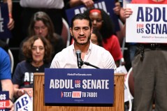 AP File Photo/Jose Juarez / Michigan Democratic U.S. Senate candidate Abdul El-Sayed addresses the crowd during a primary campaign rally July 18, 2026, in Detroit.