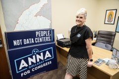 Staff Photo by Seth Carpenter / Anna Golladay, the Democratic candidate running to unseat U.S. Rep. Chuck Fleischmann, R-Ooltewah, poses for a photo in her campaign headquarters at the Hamilton County Democratic Party office Oct. 13, 2026.