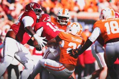 Tennessee Athletics photo / Tennessee linebacker Jeremiah Telander sacks Alabama's Keelon Russell during Saturday's victory by the Volunteers over the Crimson Tide in Neyland Stadium.