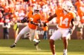 Tennessee Athletics photo / Tennessee receiver Braylon Staley (14) looks for someone to block as tight end DaSaahn Brame embarks on a 26-yard reception during last Saturday's 26-10 win over Alabama.