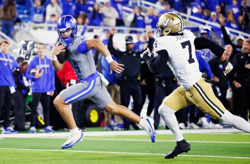 Kentucky Athletics photo by Elliott Hess / Kentucky fourth-string quarterback Brennen Ward, who works with the scout team during the week, had a 10-yard touchdown run during Saturday night's 34-17 triumph over visiting Vanderbilt.