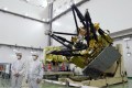 The Japan Aerospace Exploration Agency unveils a spacecraft for its Martian Moons eXploration mission at the Tanegashima Space Center in Minamitane, southwestern Japan on Aug. 13, 2026. (Yuika Kawazoe/Kyodo News via AP)