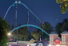 A roller coaster is shown at Six Flags over Georgia on Monday, Oct. 12, 2026 in Austell, Ga. (AP Photo/Emilie Megnien)