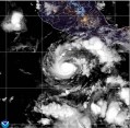 This GOES-19 GeoColor satellite image provided by the National Oceanic and Atmospheric Administration (NOAA) and taken on Thursday, Oct. 15 2026, shows Hurricane Trudy in the Pacific. (NOAA via AP)